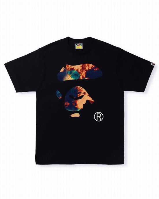 T Shirts Bape Tie Dye Ape Face Homme Noir | NAELB8623