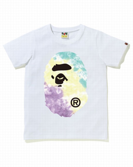 T Shirts Bape Tie-Dye Big Ape Head Femme Blanche | FKLVN8420