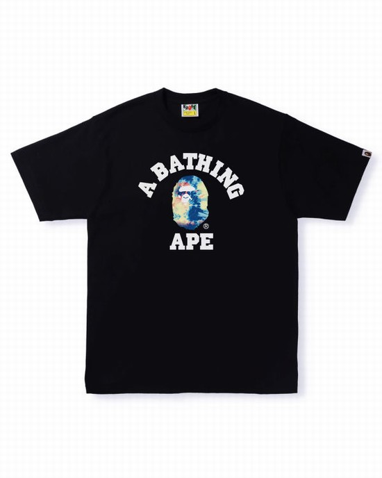 T Shirts Bape Tie Dye College Homme Noir | PTXQI8615