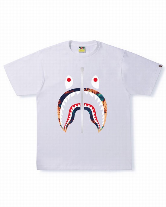 T Shirts Bape Tie Dye Shark Homme Blanche | CXFIU9713