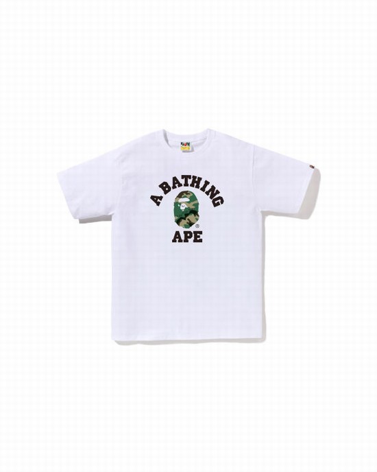 T Shirts Bape Woodland and Camo College Homme Blanche | CEYLG7529