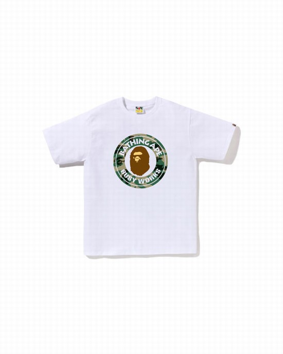 T Shirts Bape Woodland and Camo College Homme Blanche | RXDVL5014