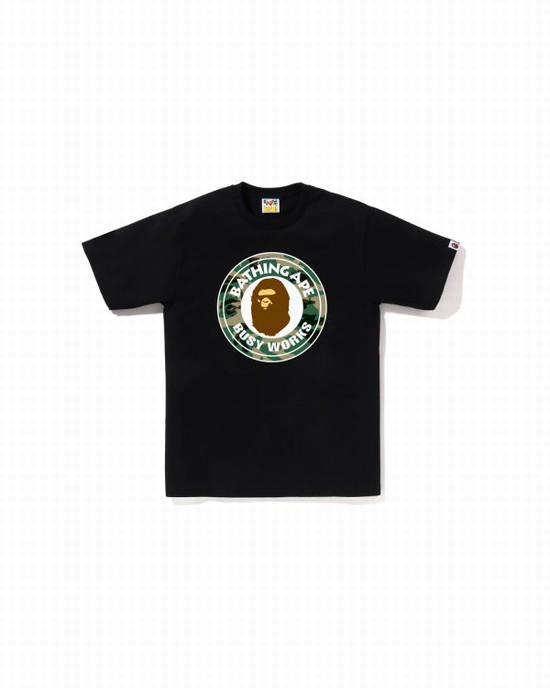 T Shirts Bape Woodland and Camo College Homme Noir | TQGUM0817