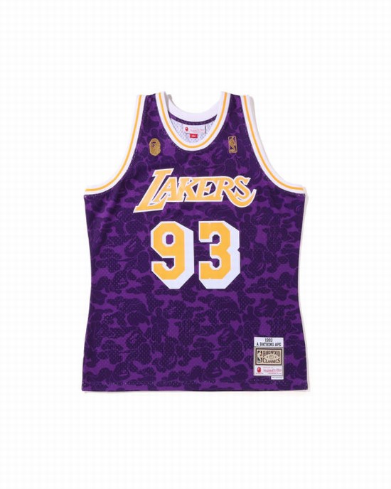 T Shirts Bape X M&N Los Angeles Lakers Jersey Homme Violette | IZLRG7360