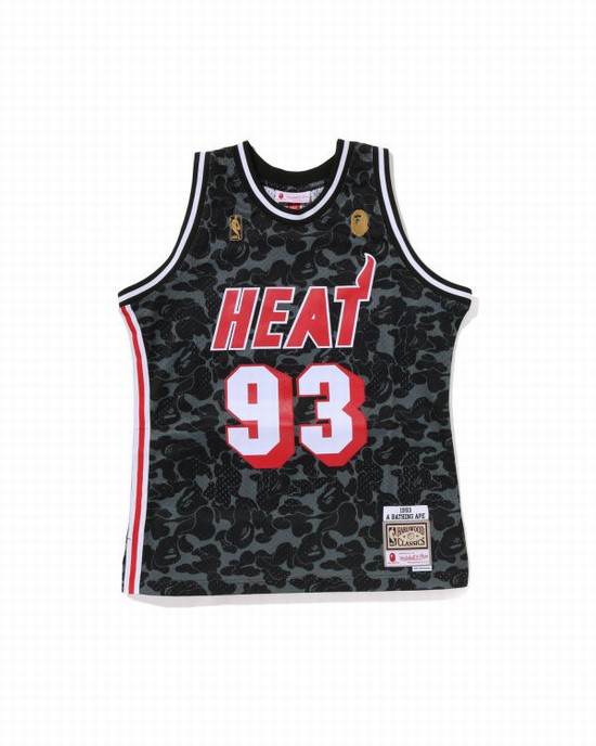 T Shirts Bape X M&N Miami Heat Jersey Homme Noir | NFDLE1394