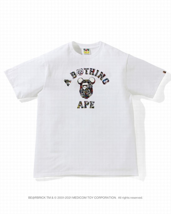 T Shirts Bape X Medicom Toy Camo BE@R College Homme Blanche | OKJNP8296