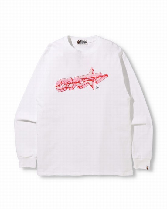 T Shirts Bape X OVO Long Sleeve Homme Blanche | TLKXA2879