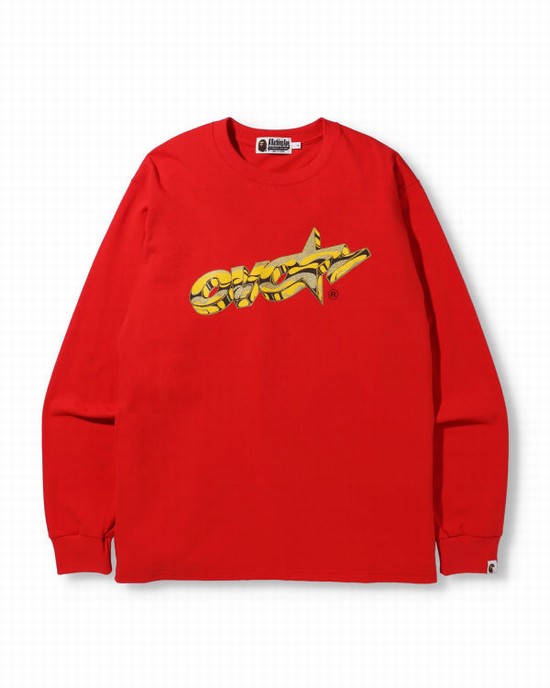 T Shirts Bape X OVO Long Sleeve Homme Rouge Clair | NHGCP3642