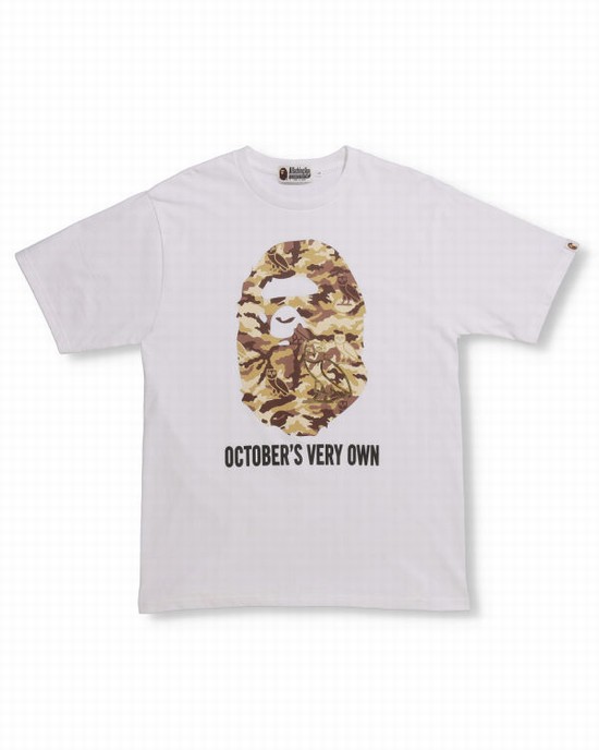 T Shirts Bape X OVO Woodland Camo Ape Head Homme Blanche | NFBUJ8564