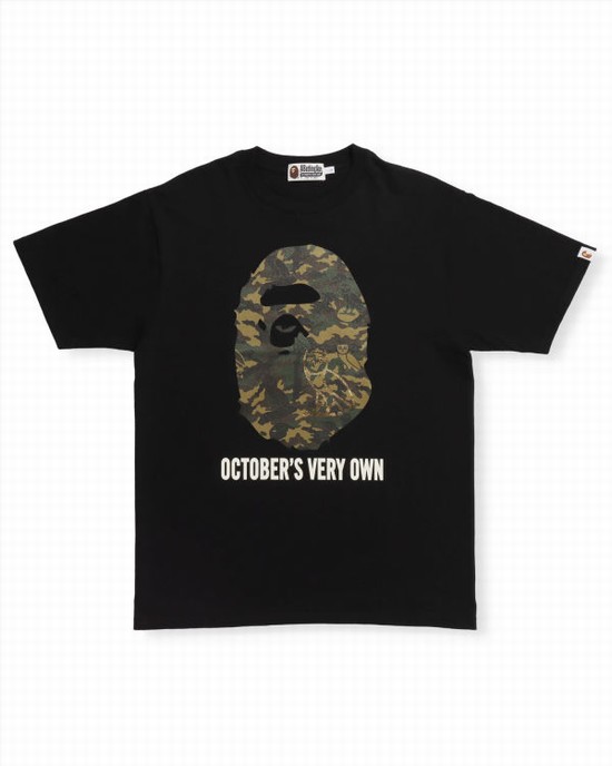 T Shirts Bape X OVO Woodland Camo Ape Head Homme Noir | XUSOZ7245