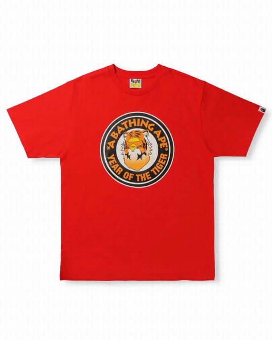 T Shirts Bape Year Of The Tiger Homme Rouge Clair | VYXNW2615