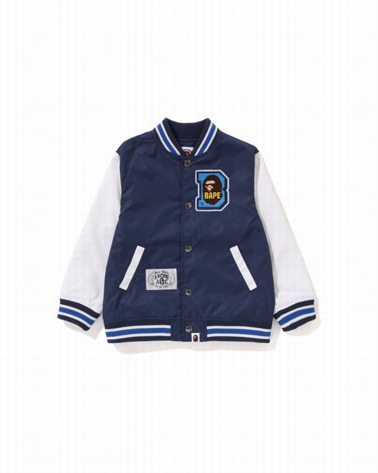 Vestes Bape Ape Head B Patch Varsity Enfant Bleu Marine Bleu | XJNOT3024