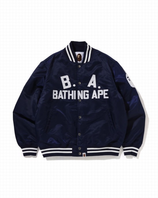 Vestes Bape B.A Nylon Varsity Homme Bleu | DVFLQ7561