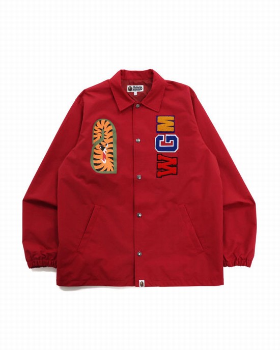 Vestes Bape Shark Coach Homme Rouge Clair | FCMNT4869