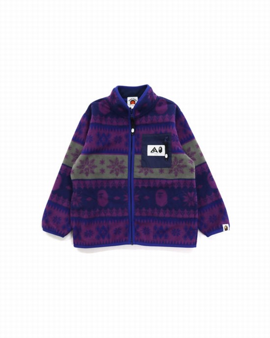 Vestes Bape Snow Pattern Stand Collar Enfant Violette | JZCRT4358