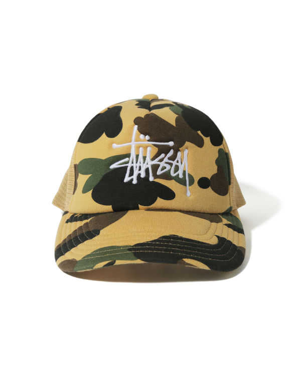 Casquettes Bape X Stussy Trucker Homme Jaune | JIESL8207