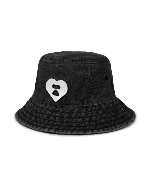 Chapeaux Bape Denim bucket Femme Noir | FODSJ7204