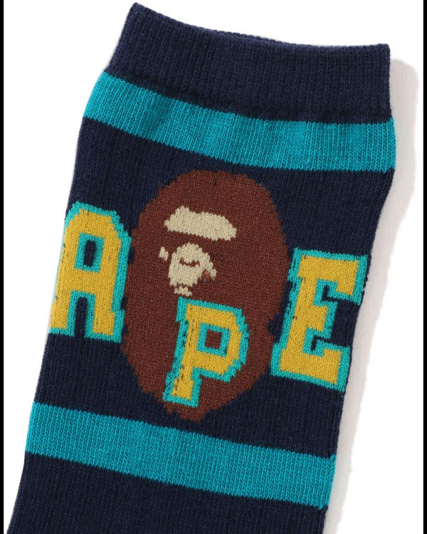 Chaussettes Bape Ape Head Line Rib Enfant Bleu Marine Bleu | QHJTB1295