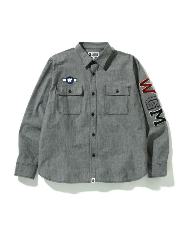 Chemises Bape Busy Shark Chambray Relaxed Fit Homme Noir | YEDXU0869