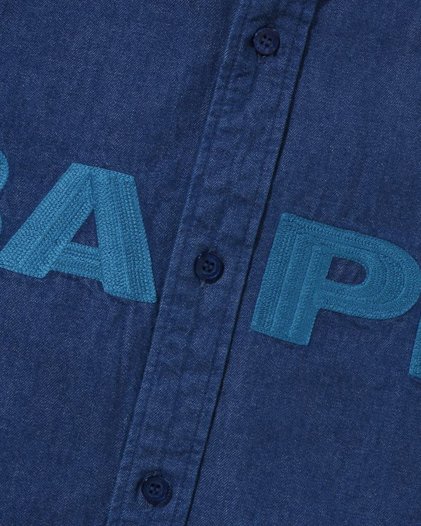 Chemises Bape Denim Loose Fit Homme Bleu Marine Bleu | NJUFC5013