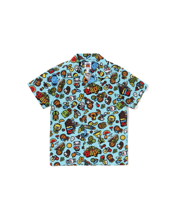 Chemises Bape Milo Mixed Fruit Open Collar S/S Enfant Bleu Clair | OGXKD1367