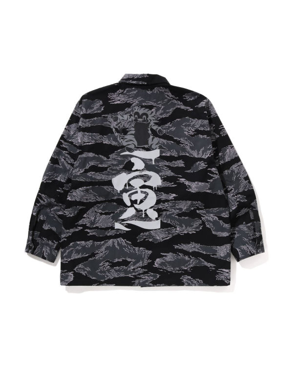 Chemises Bape Tiger Camo Relaxed Fit Military Homme Noir | YLPJM9657