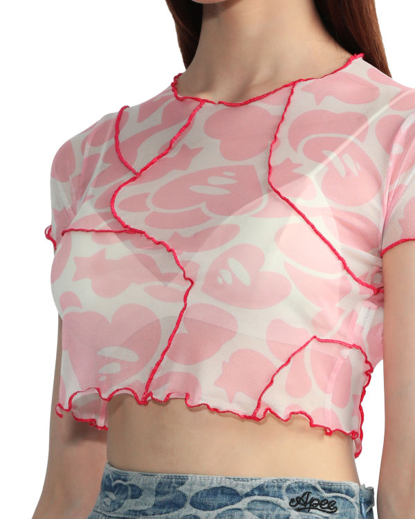 Chemisier Bape Pattern mesh crop Femme Rose | NKGZC7609