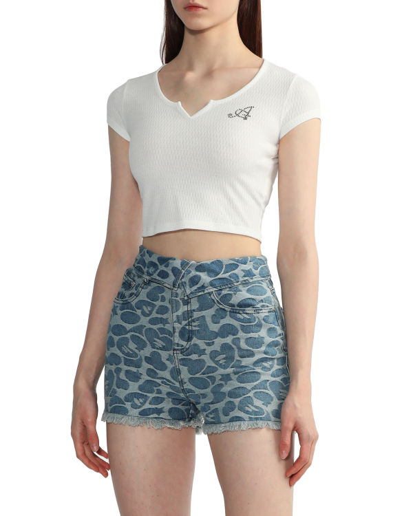 Chemisier Bape V-neck crop Femme Blanche | LOGBY7140