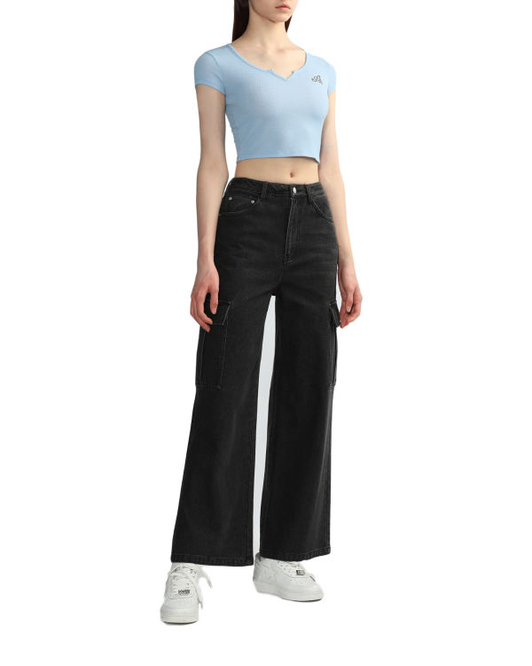 Chemisier Bape V-neck crop Femme Bleu Clair | INULC7381