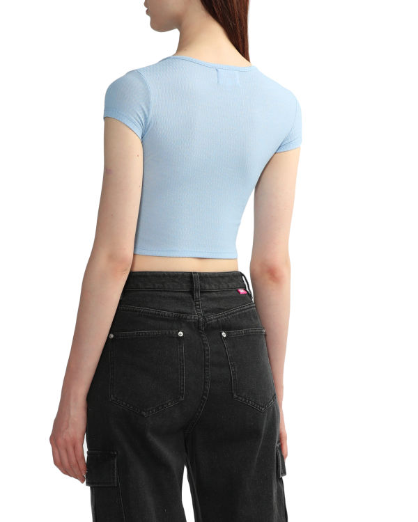 Chemisier Bape V-neck crop Femme Bleu Clair | INULC7381