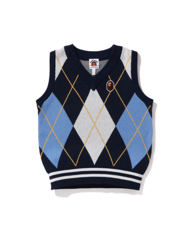 Gilet Bape Ape Head Patch Argyle Enfant Bleu | JNGIV4359