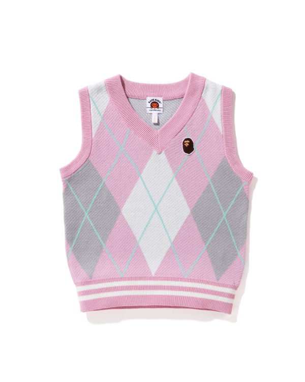 Gilet Bape Ape Head Patch Argyle Enfant Rose | VMTZU0541