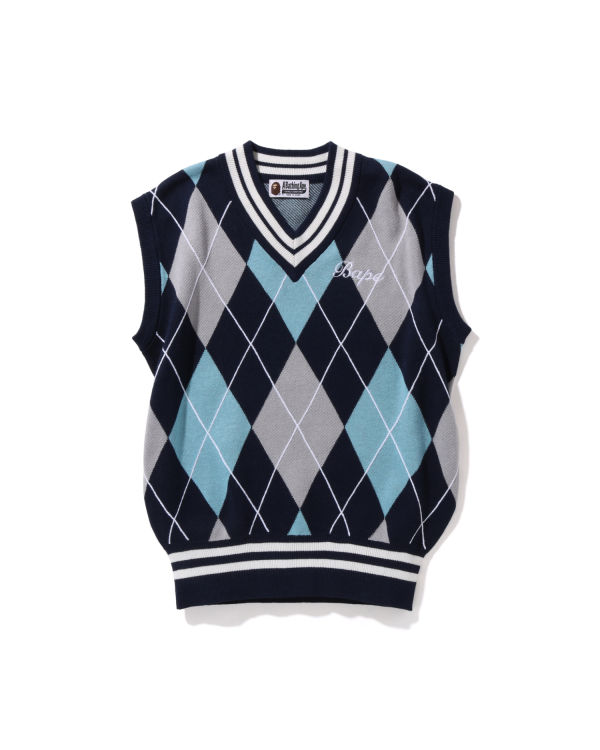 Gilet Bape Embroidery Argyle Femme Bleu | OWYJD6971