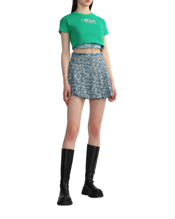 Jupes Bape Pattern pleated mini Femme Bleu | HWTIE2108