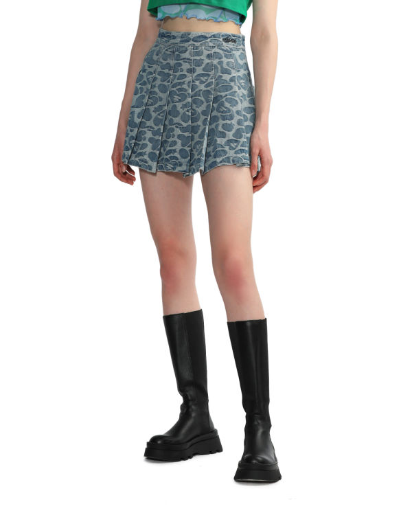 Jupes Bape Pattern pleated mini Femme Bleu | HWTIE2108