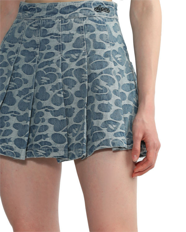 Jupes Bape Pattern pleated mini Femme Bleu | HWTIE2108