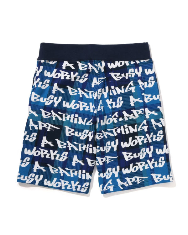 Shorts Bape Graffiti Check Homme Bleu | ZBMGX6840