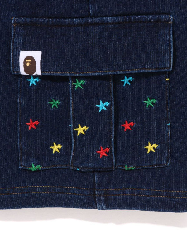 Shorts Bape Milo STA Jersey Denim Cargo Enfant Bleu | YHGEP2978