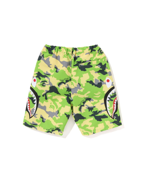 Shorts Bape Woodland Camo Side Shark Beach Enfant Vert | LNRWX2083