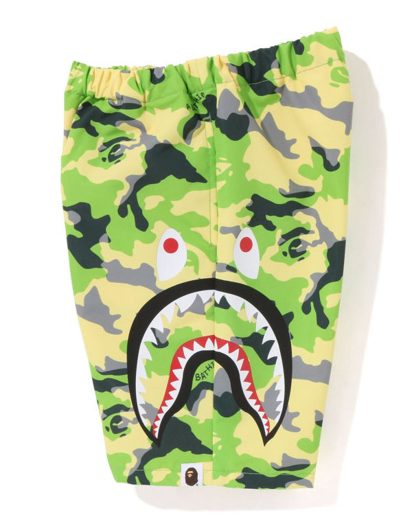 Shorts Bape Woodland Camo Side Shark Beach Enfant Vert | LNRWX2083