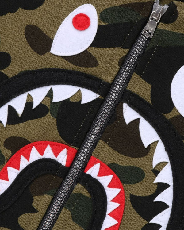 Sweat À Capuche Bape 1st Camo Shark Patch Zip Enfant Vert | ERBGS6475