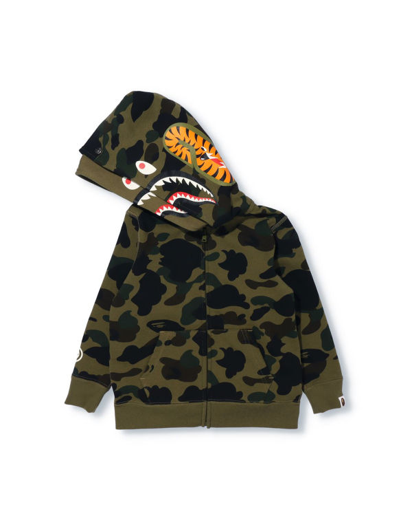 Sweat À Capuche Bape 1st Camo Shark Zip Double Hood Enfant Vert | RNFEK0613