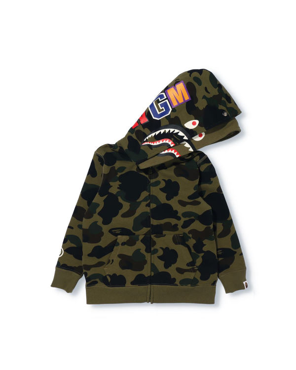 Sweat À Capuche Bape 1st Camo Shark Zip Double Hood Enfant Vert | RNFEK0613