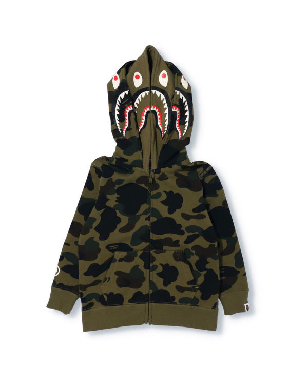 Sweat À Capuche Bape 1st Camo Shark Zip Double Hood Enfant Vert | RNFEK0613