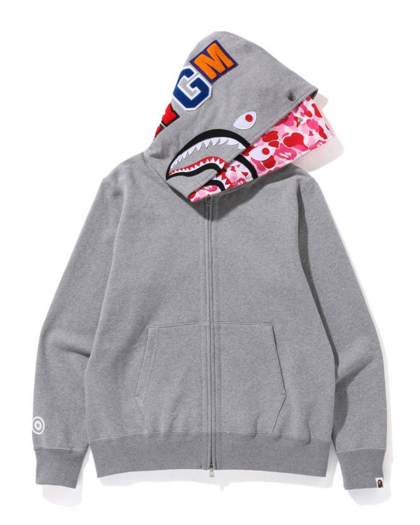 Sweat À Capuche Bape ABC Camo Shark Larges Fit Full Zip Homme Grise | QGEUK1392