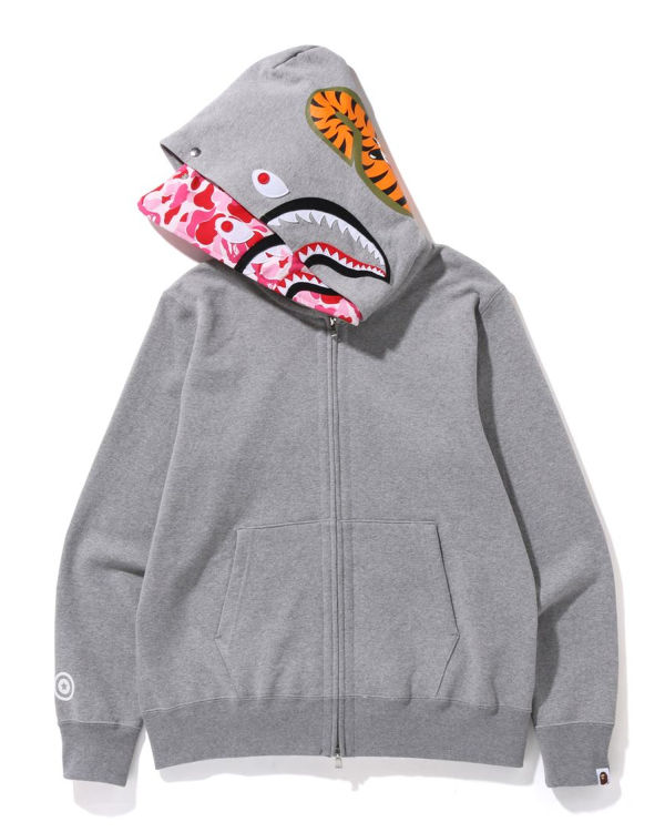 Sweat À Capuche Bape ABC Camo Shark Larges Fit Full Zip Homme Grise | QGEUK1392