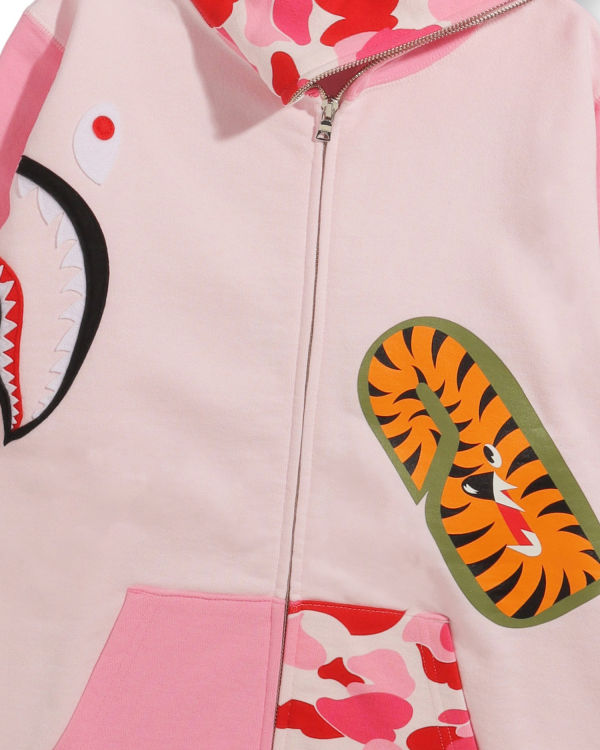 Sweat À Capuche Bape Big ABC Camo Multi Shark Full Zip Femme Rose | JHYCD2046