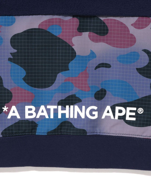 Sweat À Capuche Bape Grid Camo Half Snap Fleece Pullover Enfant Bleu Marine Bleu | NLEIG1394