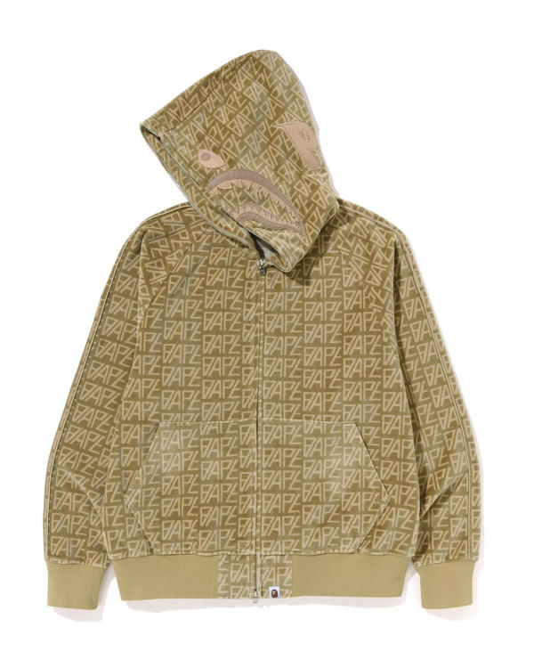 Sweat À Capuche Bape Logo Monogram Velour Shark Full Zip Homme Beige | DHYXP4279