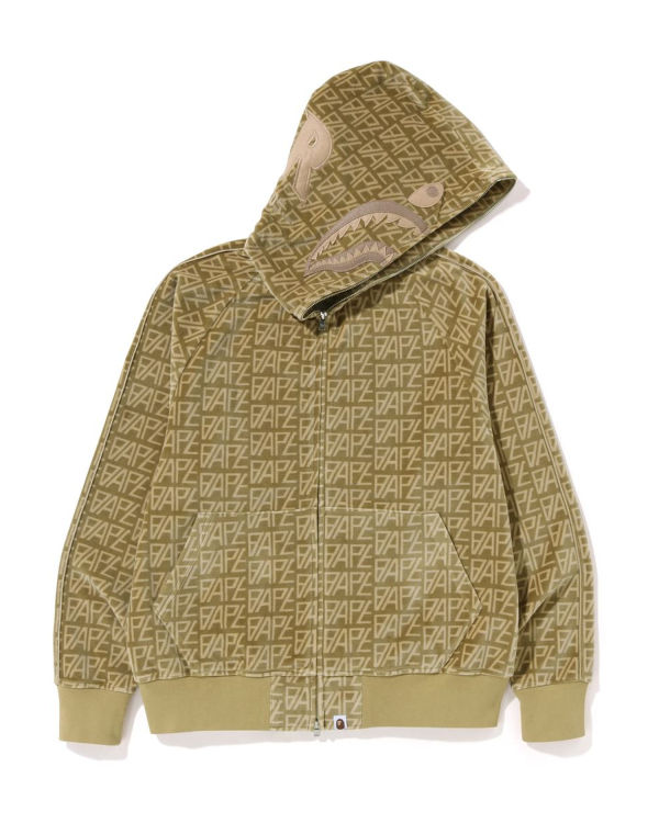 Sweat À Capuche Bape Logo Monogram Velour Shark Full Zip Homme Beige | DHYXP4279